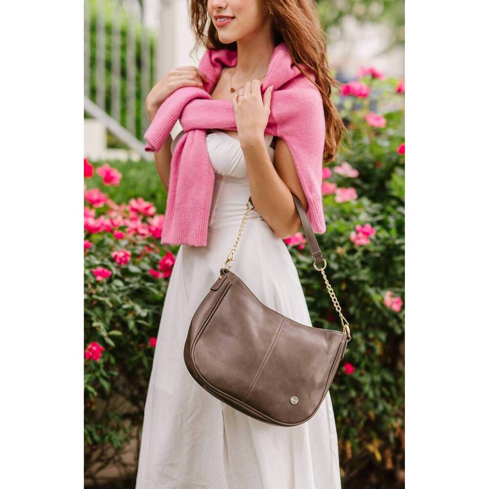 NEW MODERN + CHIC women's marissa crossbody saddle hand bag purse in charcoal